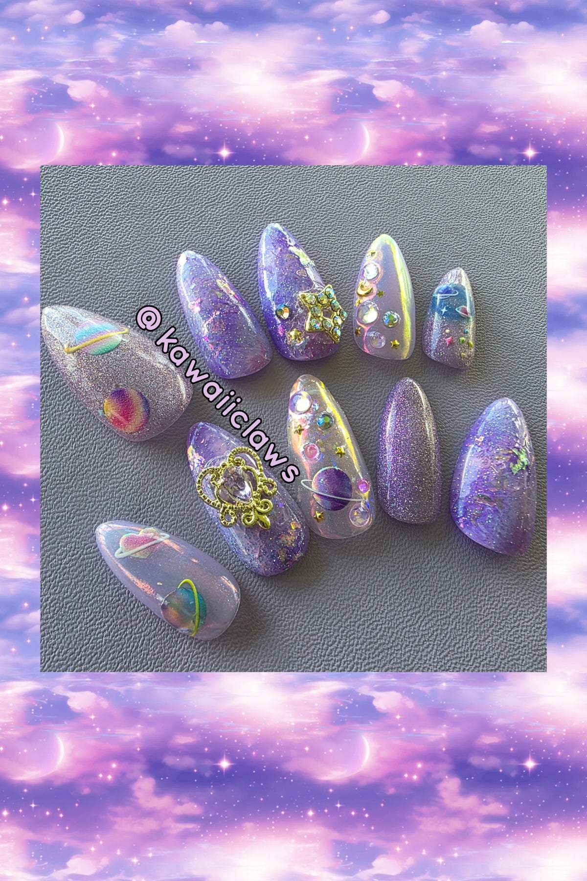 Pastel violet & lavender galaxy style nail art gel nails