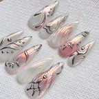RTS Silver Reverie 3D Opalescent Pearl Gel Nails size Large