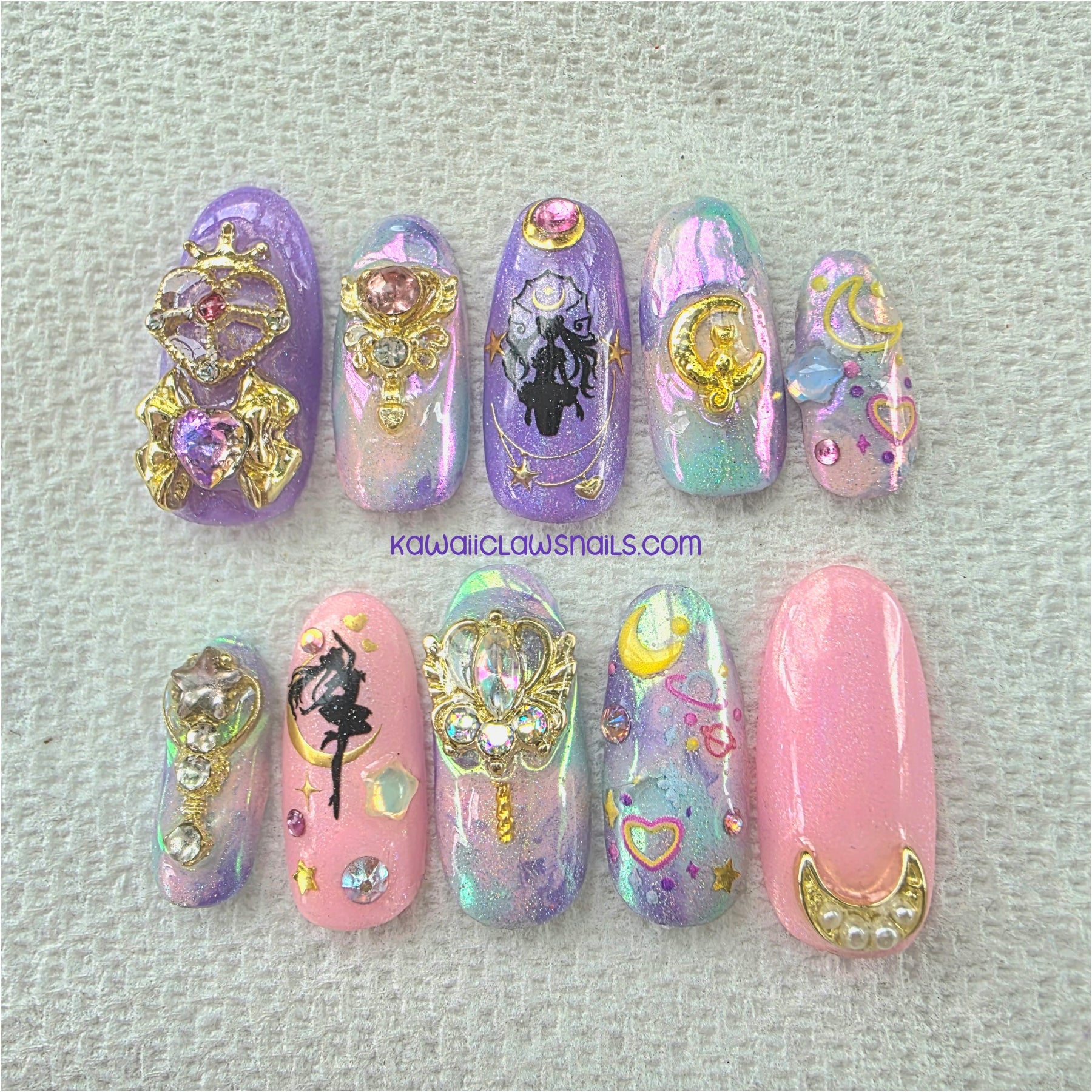 Sailor Moon Magical Girl Style Iridescent Charm Nails