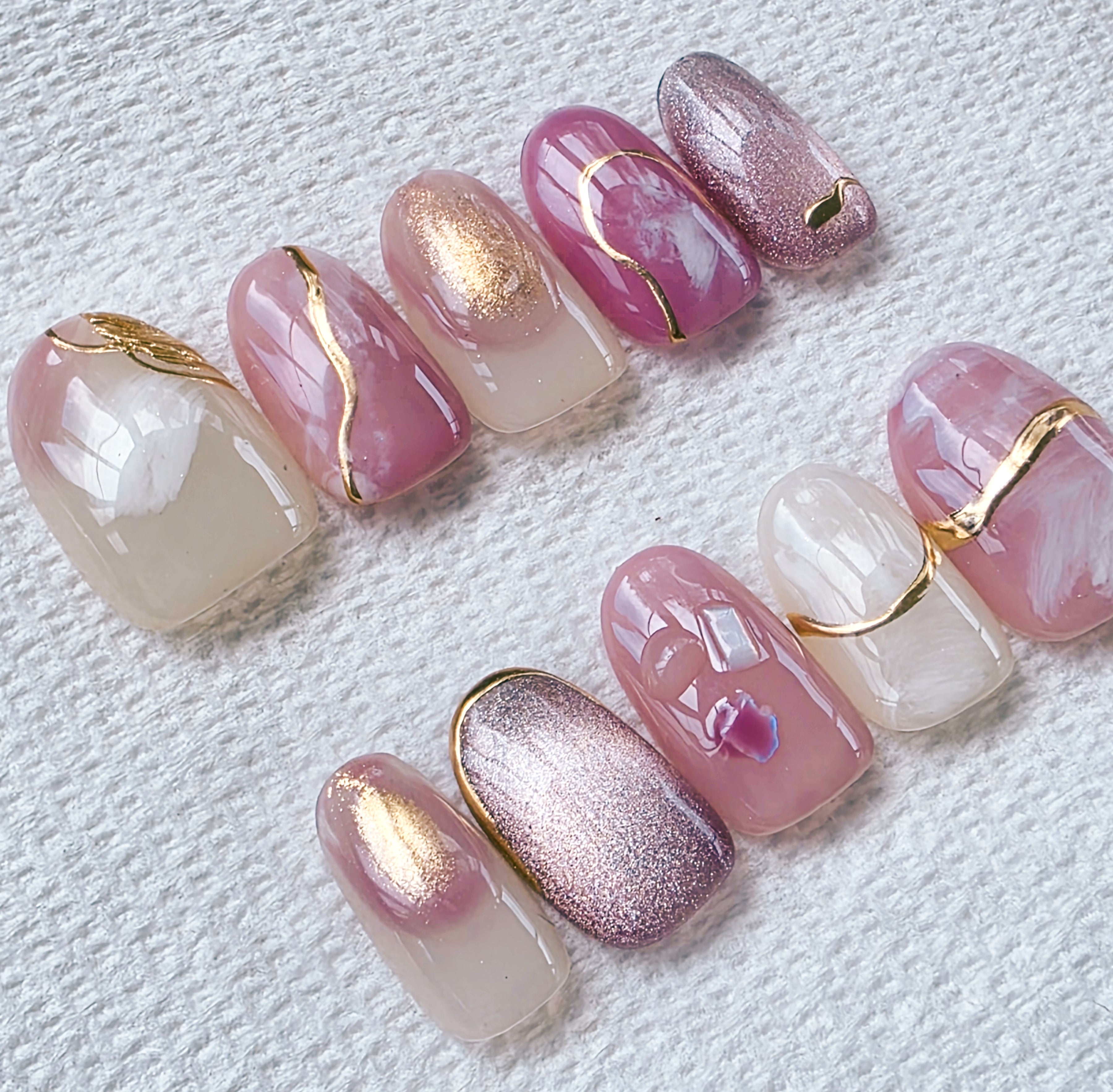 RTS Dusty Rose and Mauve Pink Cat Eye Gel Nails size Large