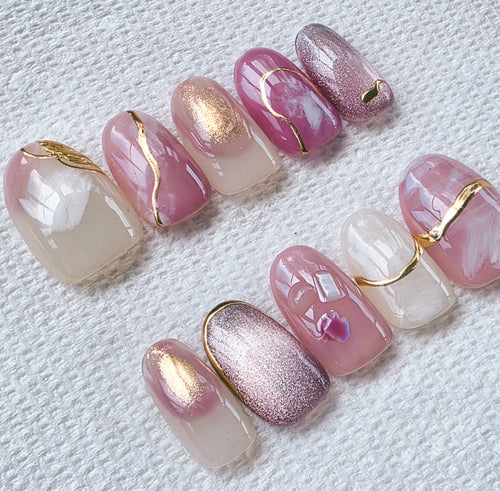RTS Dusty Rose and Mauve Pink Cat Eye Gel Nails size Large