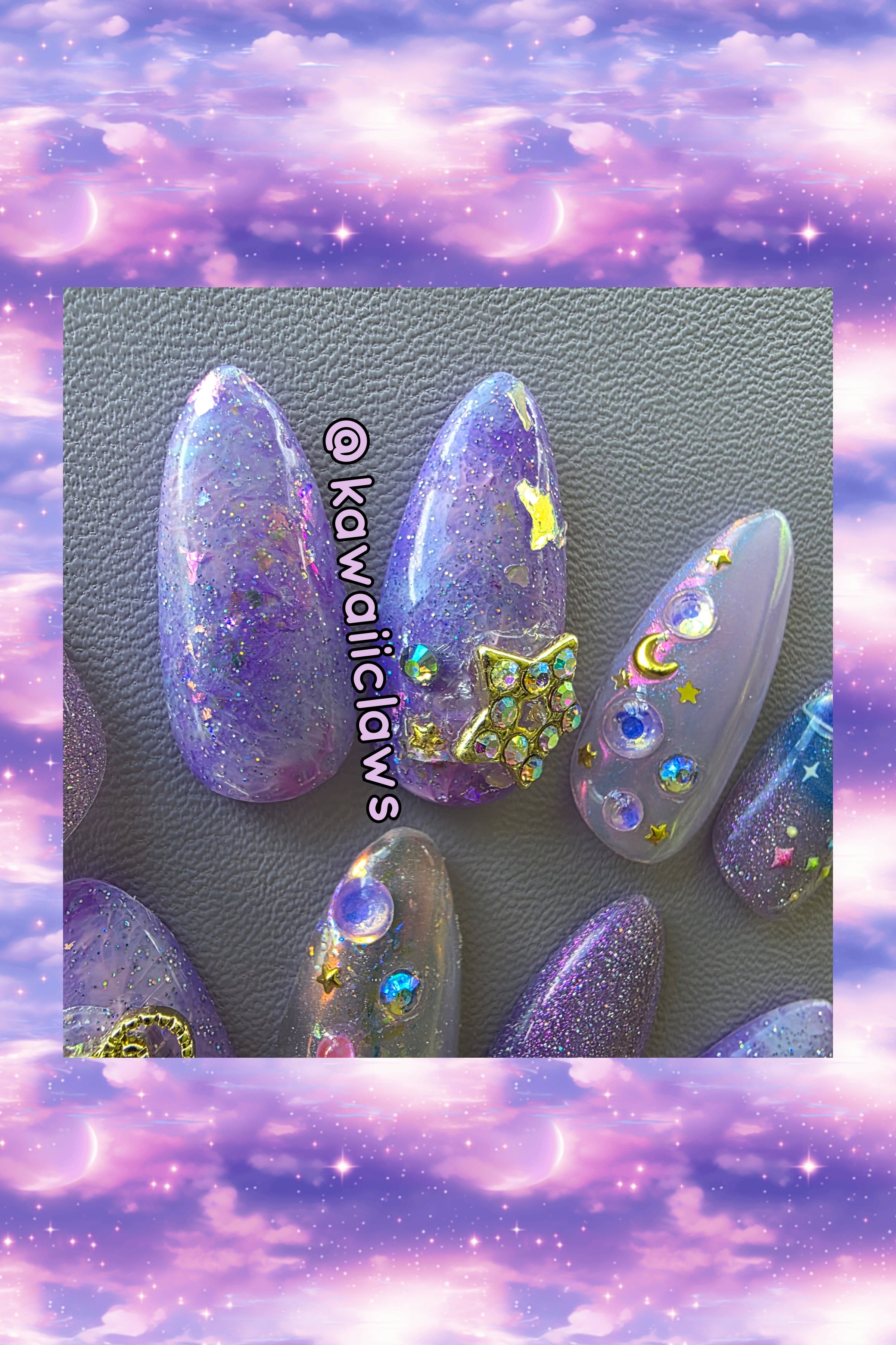 Pastel violet & lavender galaxy style nail art gel nails